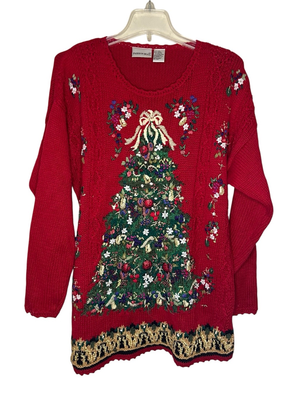 Vintage Fashion Bug Christmas Tree Sweater Embroidered Embellished Large